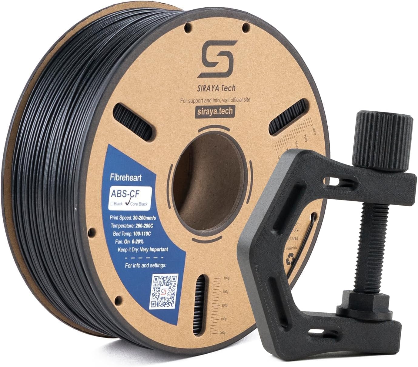 Siraya Tech Fibreheart ABS-CF Core Black Filament - 20% Carbon Fiber Reinforced ABS